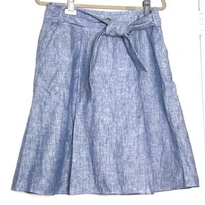 Boden Chambray Light Blue A-Line Skirt with Tie Waist Size 8